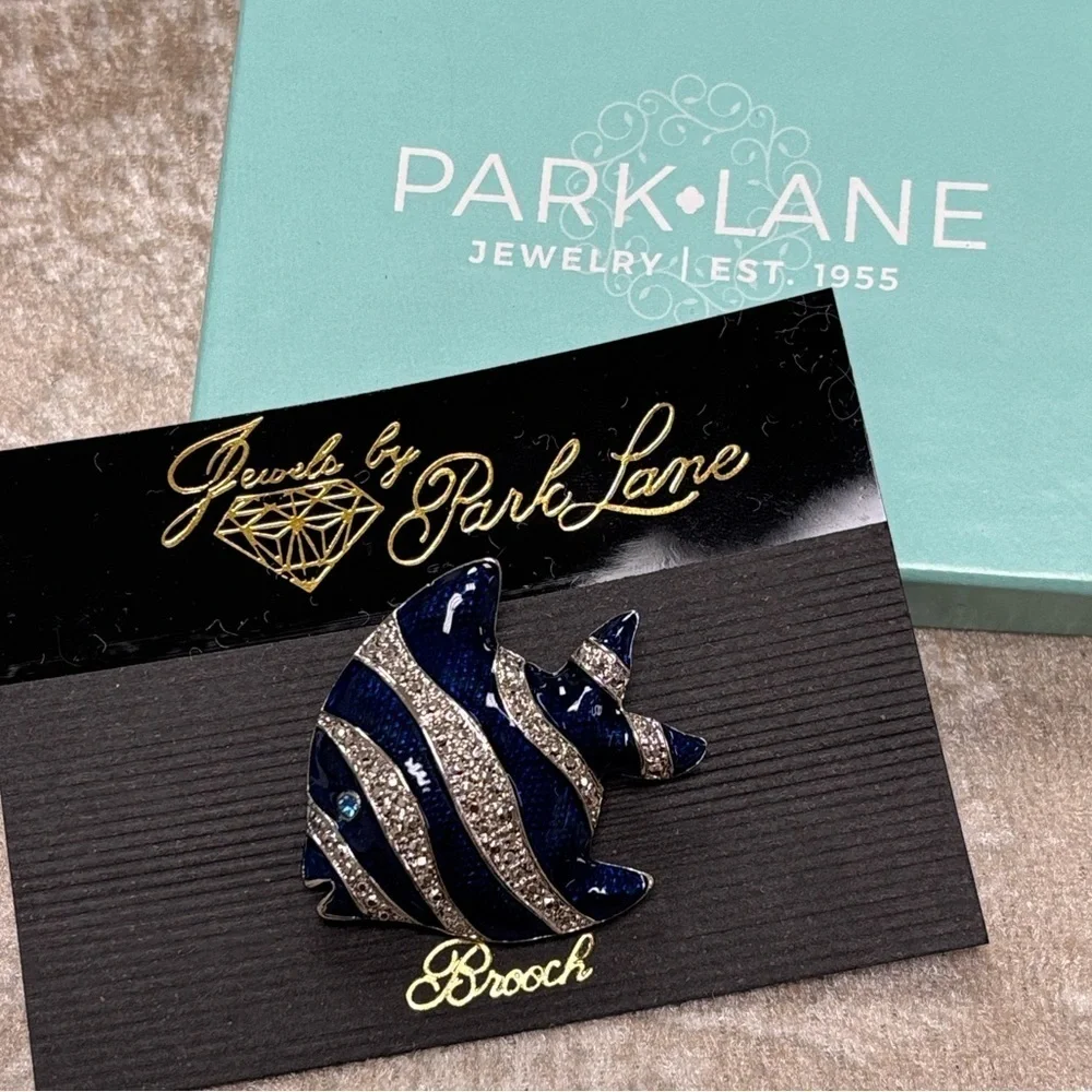 Brand New Park Lane Blue & Silver Tone Crystal Angelfish Brooch Pin Tropical